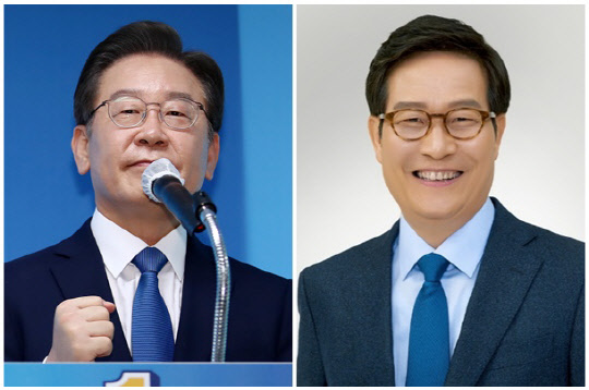 이재명(왼쪽) 인천 계양을 국회의원 당선인과 신동근 더불어민주당 의원. <신동근 의원실 제공, 연합뉴스>